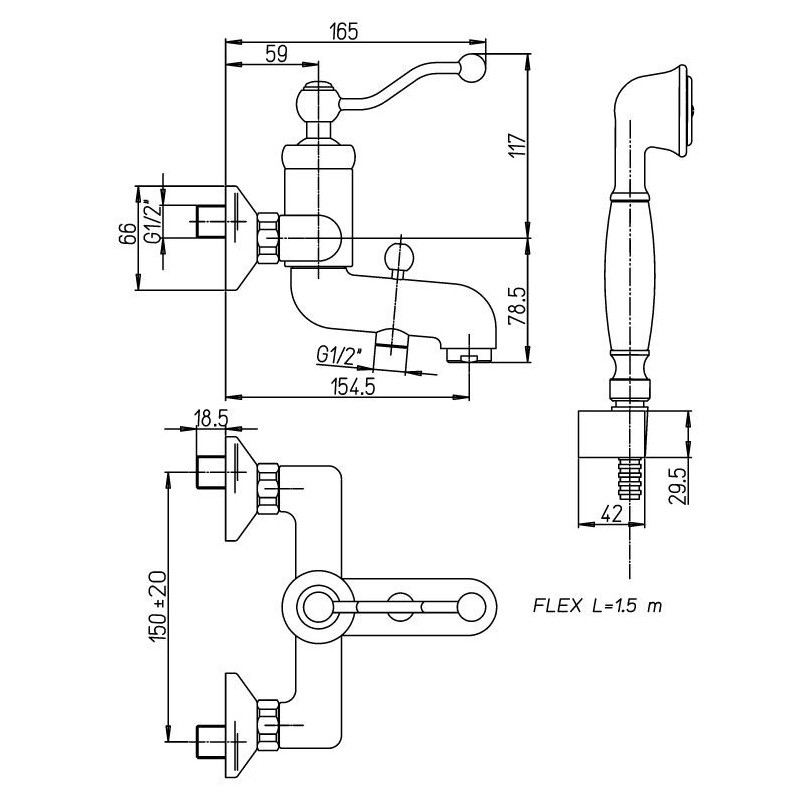 Single Lever Bathtub taps External bath mixer in bronze color Paini Duomo 88F3100