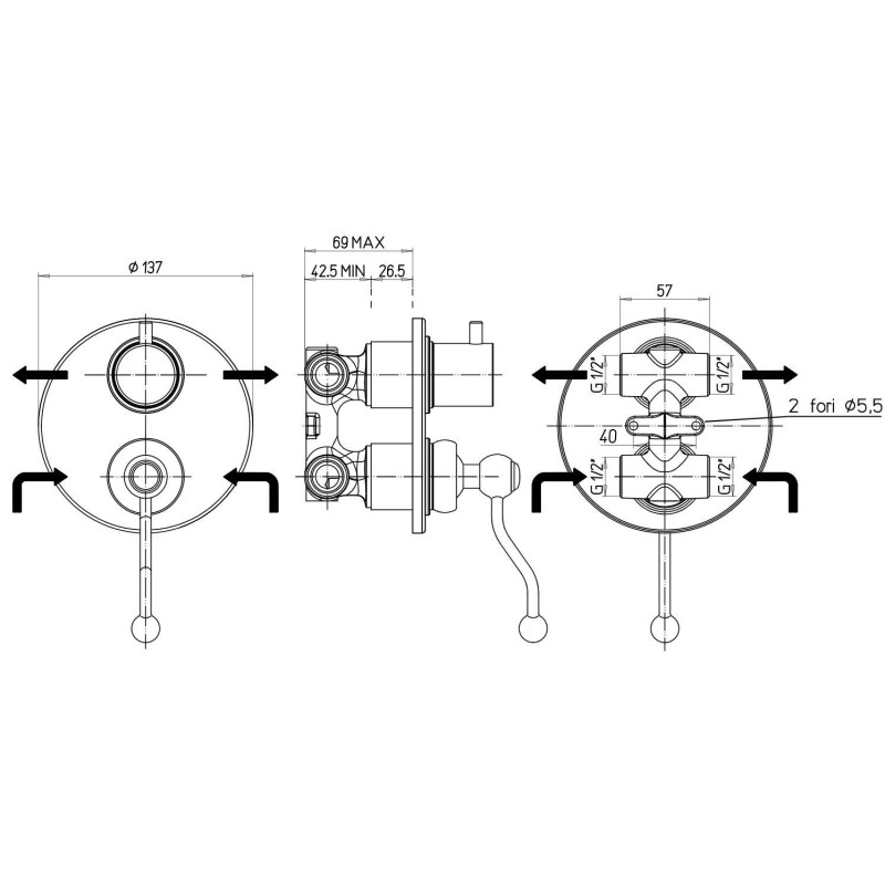 Built-in shower taps Built-in shower mixer with 2 outlets in bronze color Paini Duomo 88F36911