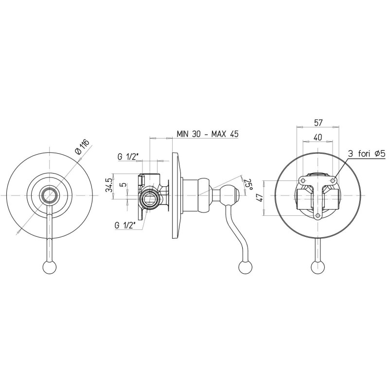 Built-in shower taps Bronze color built-in shower mixer with plate Ø116 mm Paini Duomo 88F3690