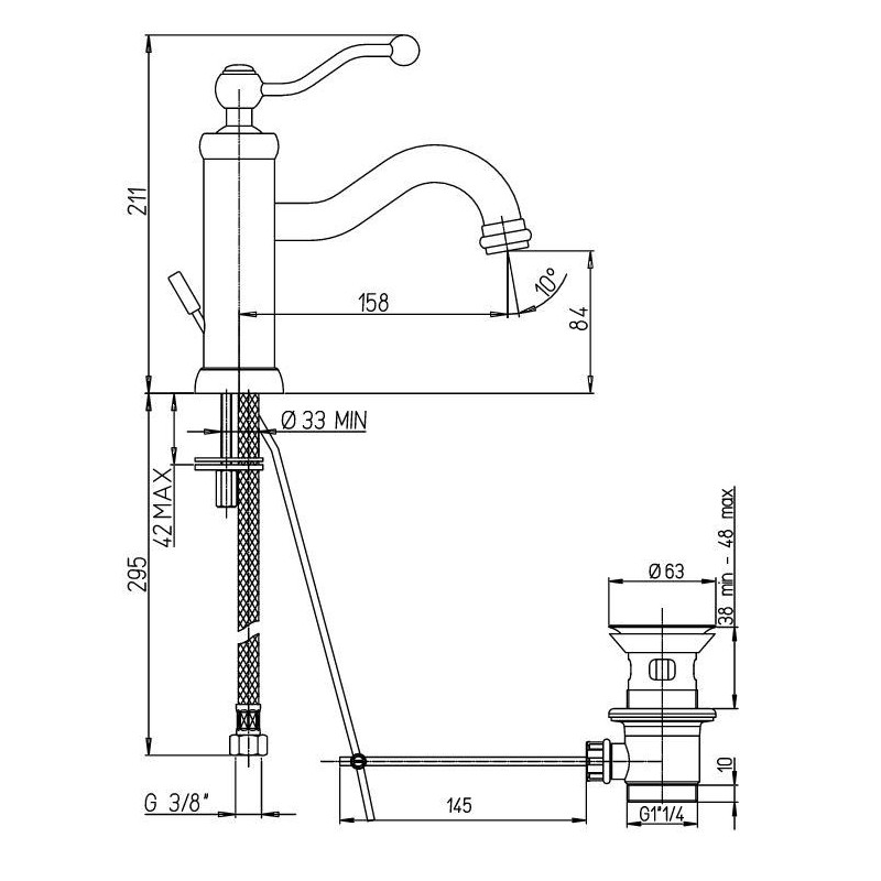 Single Lever Taps Washbasin Mixer Basin mixer in bronze color with long spout Paini Duomo 88F3211