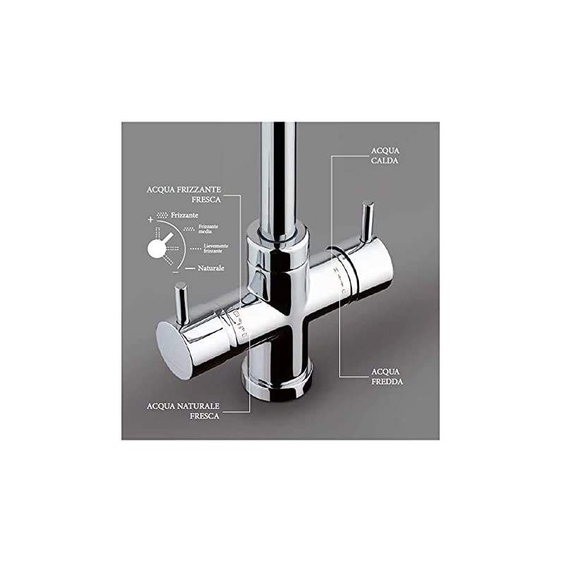 Robinets de cuisine à cinq voies Mélangeur d'évier de cuisine avec eau plate/gazeuse et refroidisseur Paini Fresh&Frizz 78CR644