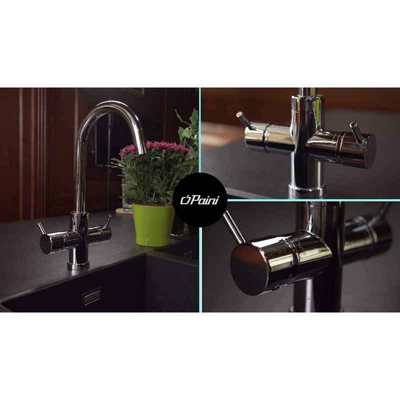 Five way kitchen taps Kitchen sink mixer with still/sparkling water and cooling chiller Paini Fresh&Frizz 78CR644