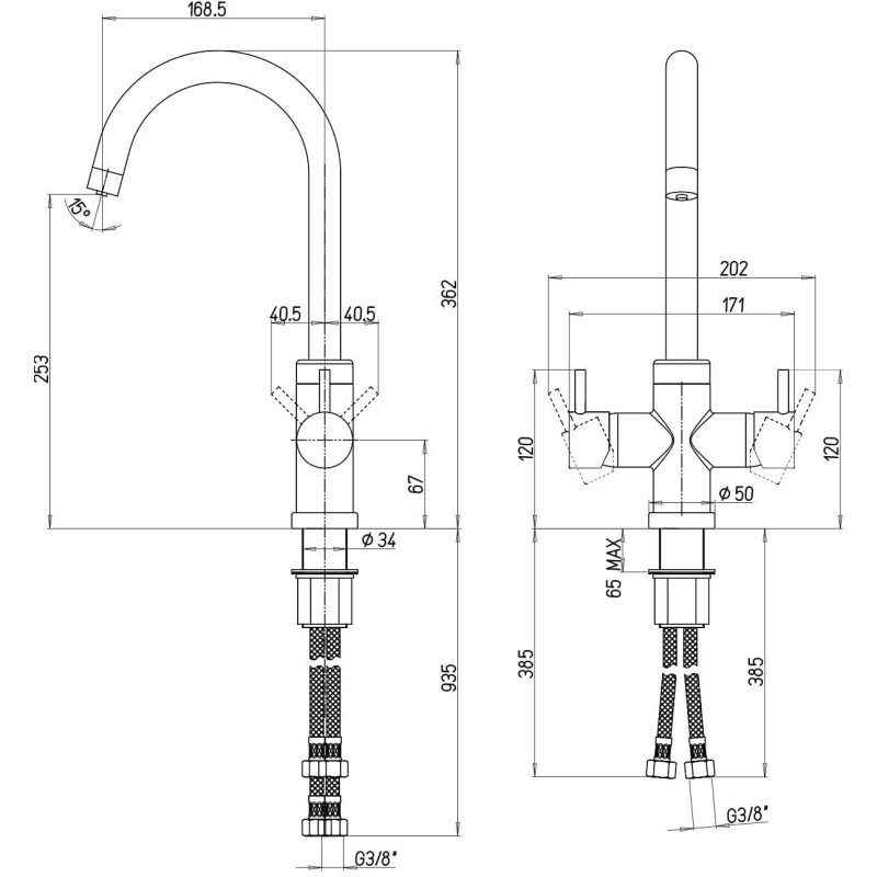 Five way kitchen taps Kitchen sink mixer with still/sparkling water and cooling chiller Paini Fresh&Frizz 78CR644