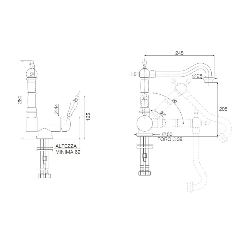 Spandrel kitchen taps Kitchen sink mixer with folding barrel in retro style NICE 600034CR