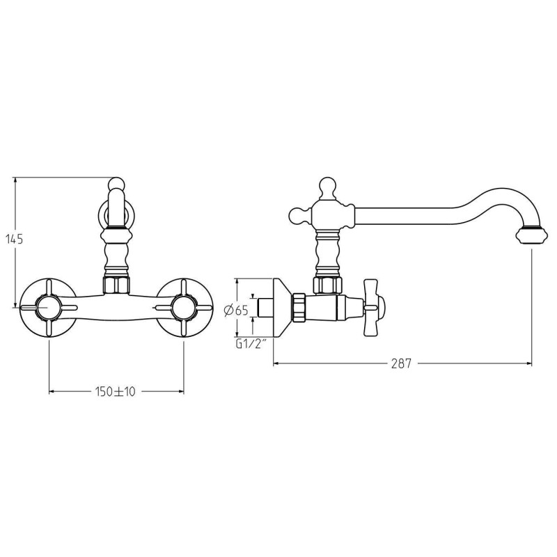 Wall-mounted kitchen taps Antique nickel high spout kitchen tap Gattoni London 1706117NS