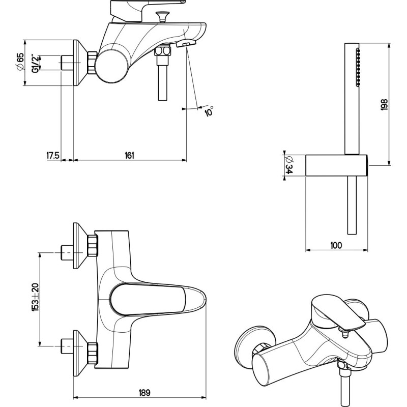 Single Lever Bathtub taps Chrome color external bath mixer Gattoni Avio AV00070C0