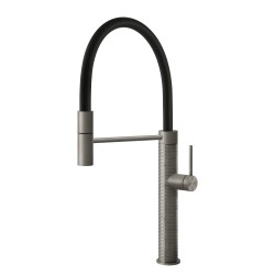 Grifo cocina con ducha extraíble Mezclador de cocina bajo ventana Gessi Su & Giù acabado Black Metal Brushed 60071 707