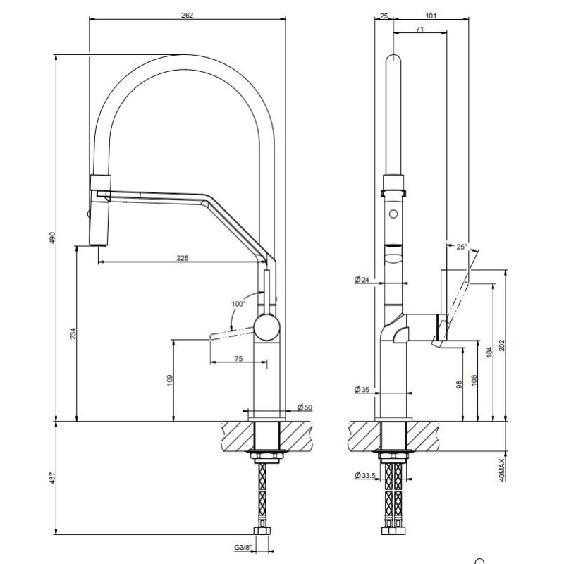 Küchenarmaturen mit Brause Doppelstrahl-Mischbatterie für Küchenspüle in mattschwarz getto Gessi Stelo 60315-299