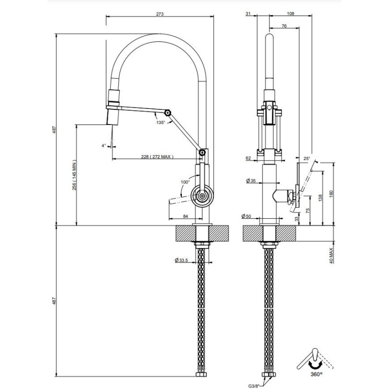 Kitchen taps with drop Miscelatore cucina in stile industriale Gessi Officine 60205-599