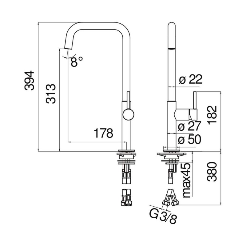 traditional kitchen taps Kitchen sink mixer with adjustable spout Nobili Acquerelli AQ93113CR