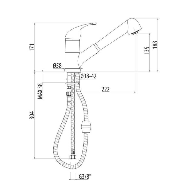 Kitchen taps with shower head Glossy black kitchen sink mixer with double jet pull-out shower Gattoni Mercurio 0220/PC0N