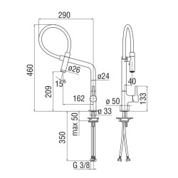 Robinets de cuisine avec ressort Mitigeur d'évier de cuisine avec douche extractible et finition fumée diamant Nobili Lamp MP119