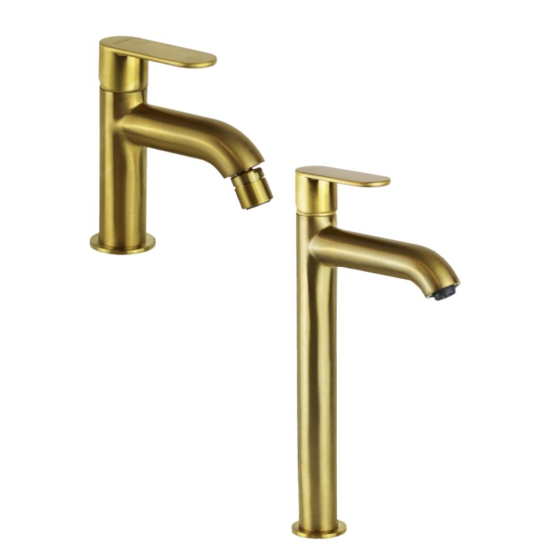 Set rubinetto miscelatore lavabo alto e bidet in oro spazzolato Paini Domus  KITDOM3