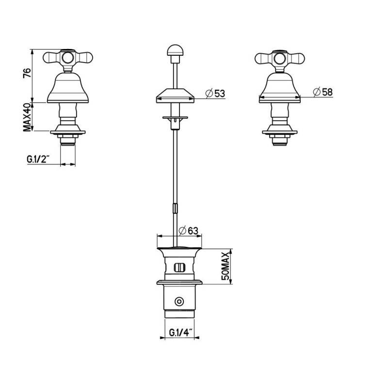 Batteria Bidet 3 fori Rubinetto 3 fori per bidet in colore oro erogazione dalla ceramica Gattoni Calypso 1114150D0