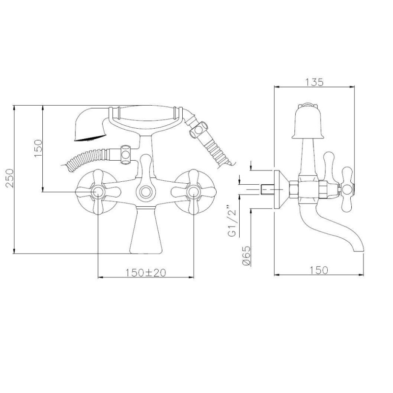 Zweigriff Wannenarmaturen Externe Badgruppe mit Brausegarnitur in Bronzefarbe Gattoni Calypso 1150150V0