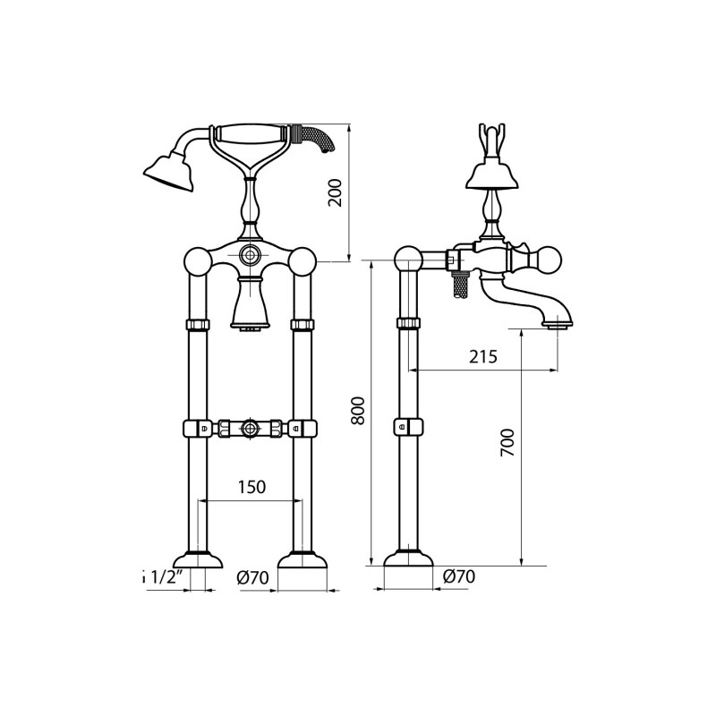 bath mixer two handle Floor mounted bath mixer with Webert Viktoria shower set D720103015