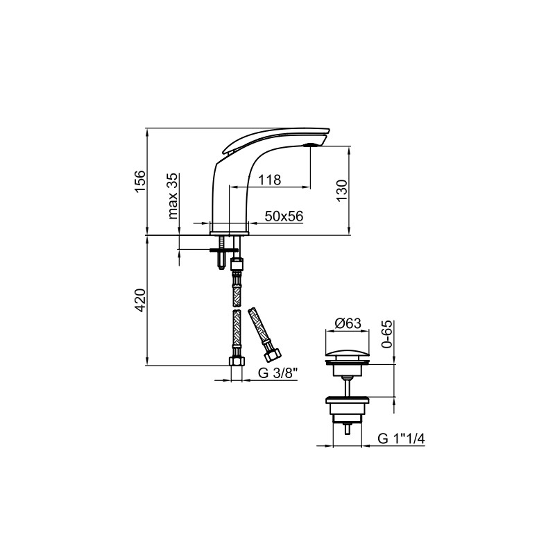 Einhebelmischer Waschtischmischer mit Clic-Clac Ablaufgarnitur in mattschwarzem Finish Webert Vento D830681560