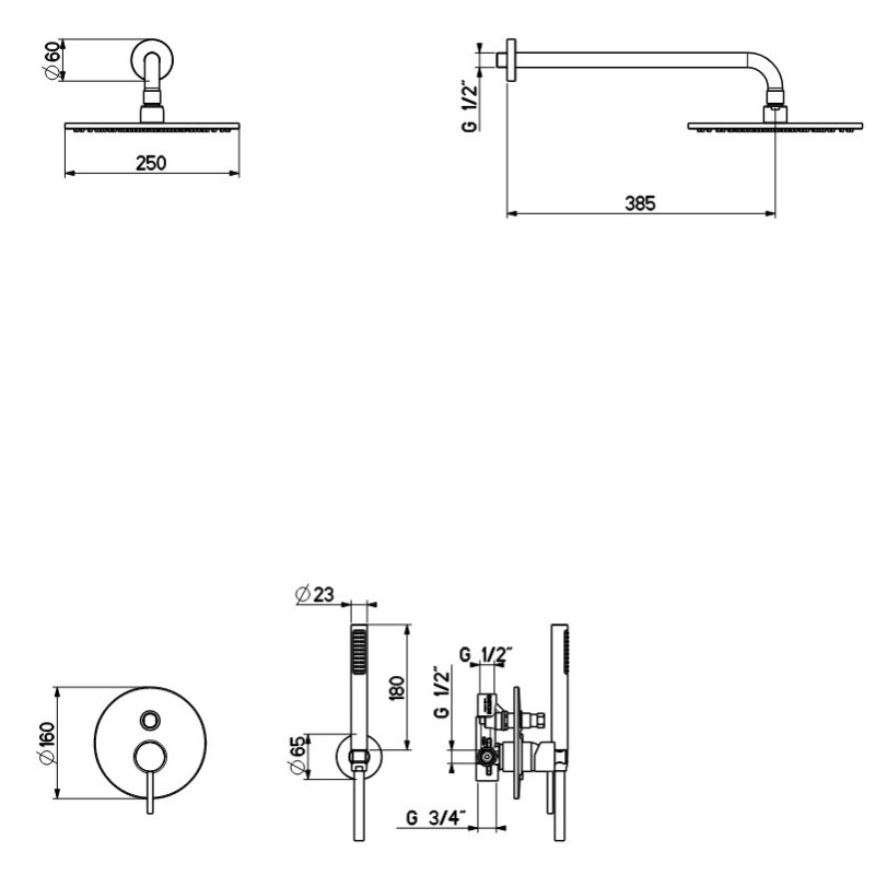 Duschset Duschset in gebürsteter Stahlfarbe mit Luxusgriff Gattoni BETA 2490/24NS