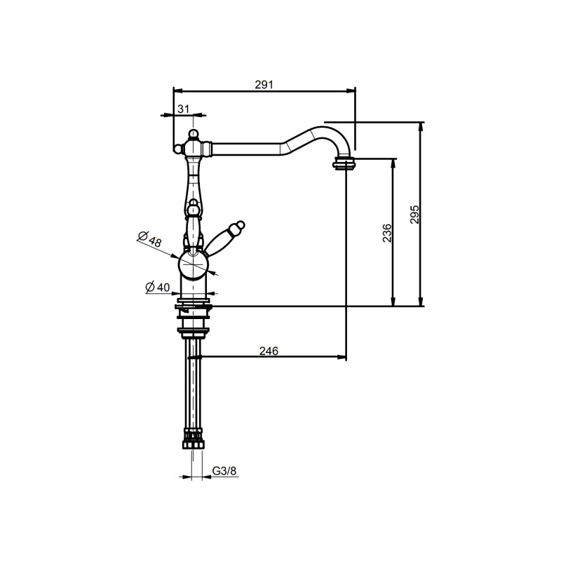 3 Wege Küchenarmaturen 3-Wege-Spültisch-Einlochbatterie mit Umstellung für gereinigtes Wasser Webert D920821015