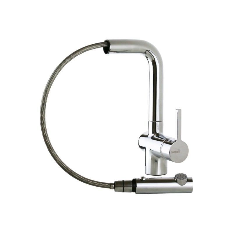 Kitchen taps with shower head Kitchen mixer with extractable spout chrome color Gattoni Pesci PC0405.CR