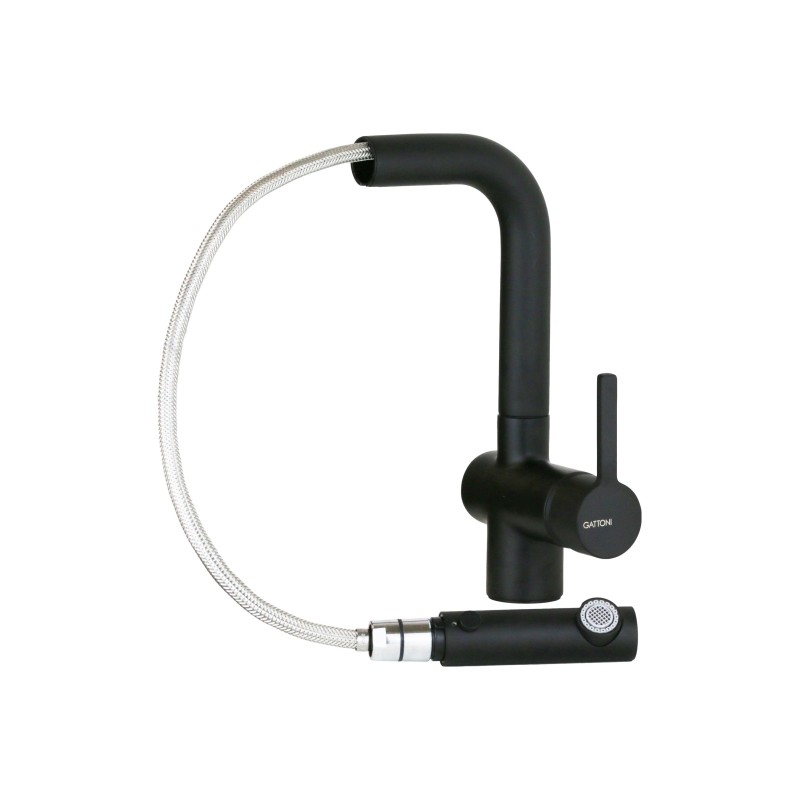 Kitchen taps with shower head Kitchen sink mixer with pull-out shower in matt black Gattoni Pesci PC0405.NO