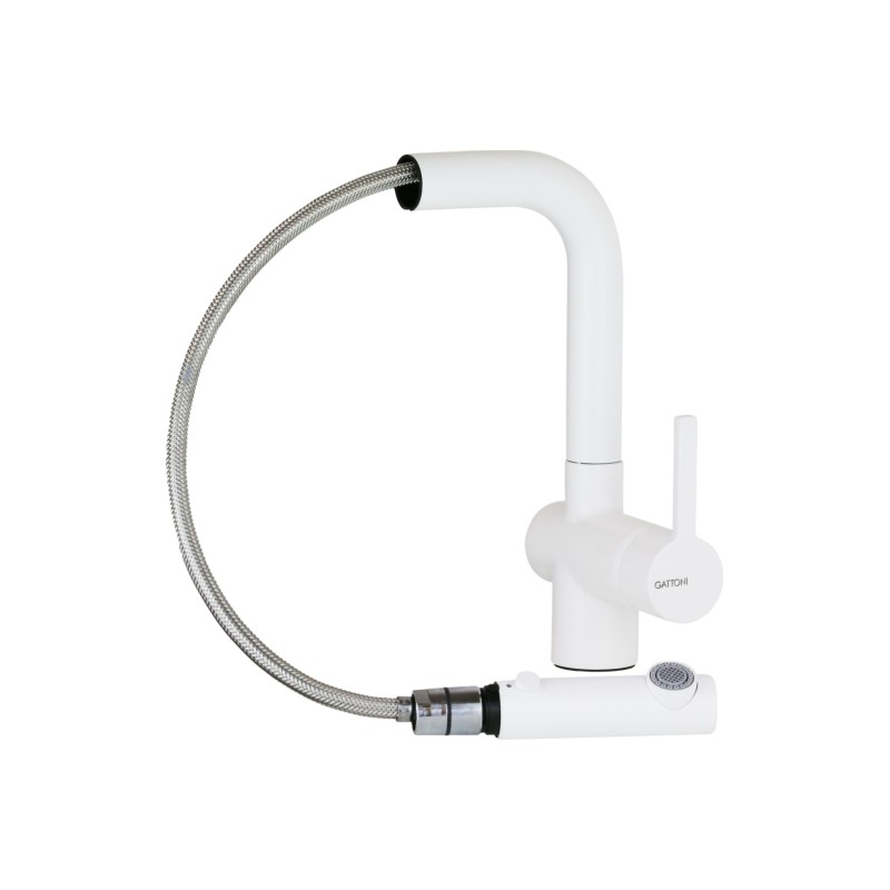 Kitchen taps with shower head Kitchen sink mixer with removable matt white shower Gattoni Pesci PC0405.BO