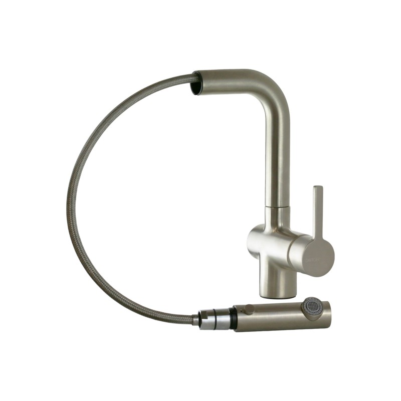 Kitchen taps with shower head Kitchen mixer with extractable shower in brushed steel color Gattoni Pesci PC0405.NS