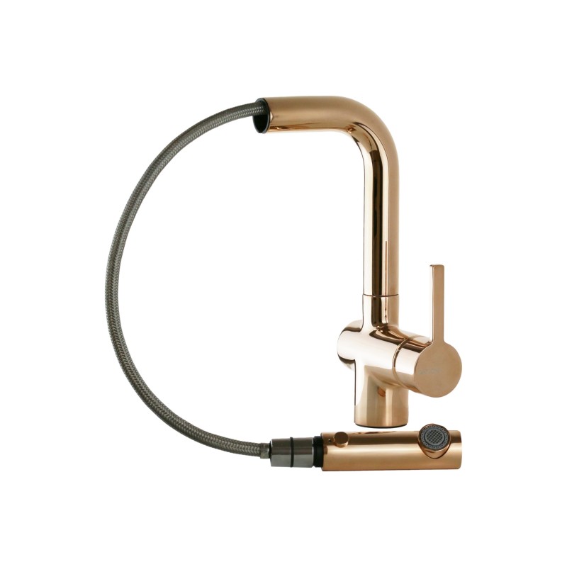 Kitchen taps with shower head Kitchen sink mixer in rose gold color rosa Gattoni PC0405.RS