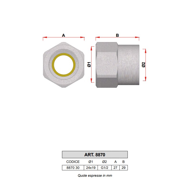 Ricambi impianto riscaldamento Riduzione filetto FAR 24X19 Femmina filetto 1/2" femmina 8870