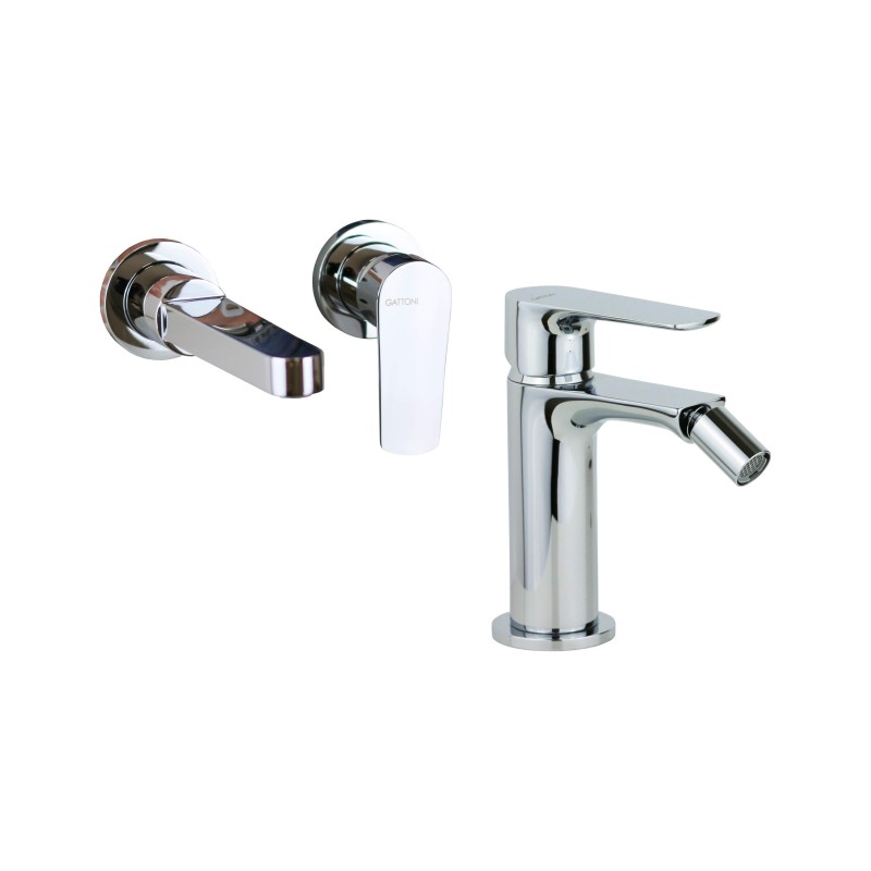 Robinet de salle de bain Ensemble de mitigeurs lavabo et bidet muraux en finition chrome Gattoni Avio KITAVIO3C0