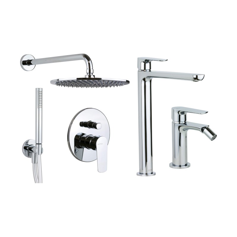 Robinet de salle de bain Ensemble mitigeur lavabo haut, bidet et kit de douche en finition chrome Gattoni Avio KITAVIO5C0