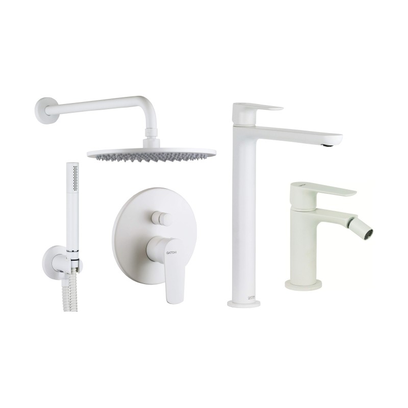 Bathroom Faucet Set High basin mixer set, bidet and shower kit in matt white finish Gattoni Avio KITAVIO5BO