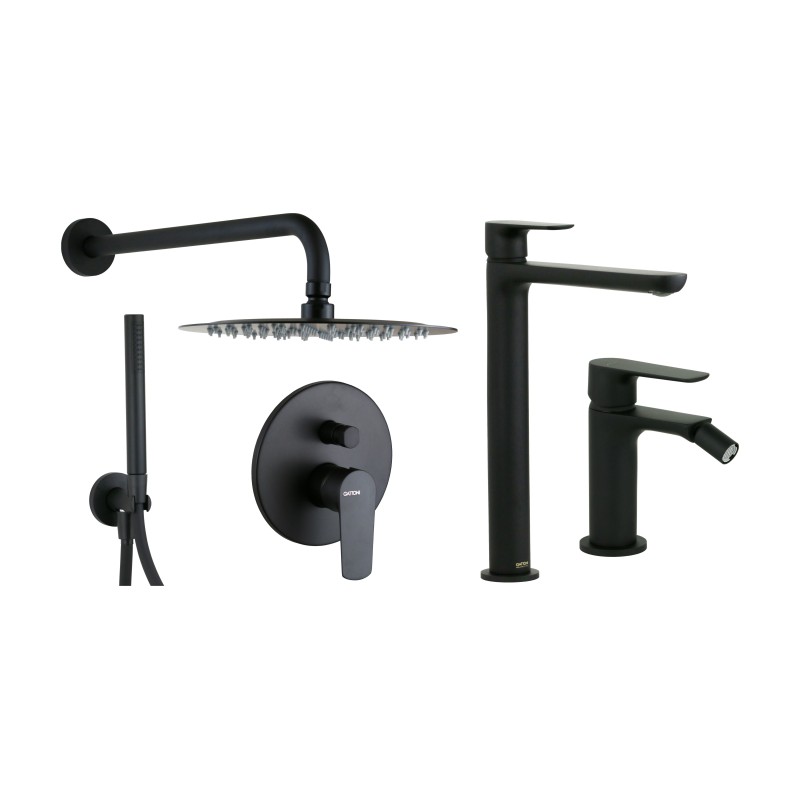 Bathroom Faucet Set High basin mixer set, bidet and shower kit in matt black finish Gattoni Avio KITAVIO5NO