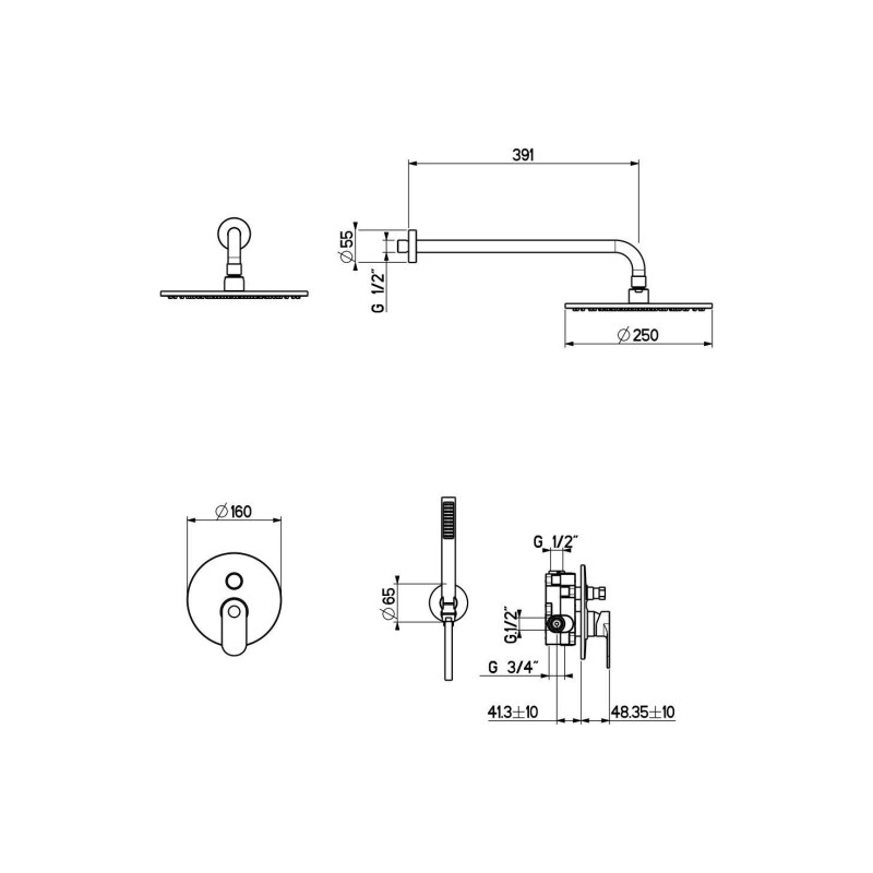 Robinet de salle de bain Ensemble mitigeur lavabo haut, bidet et kit de douche en finition acier brossé Gattoni Avio KITAVIO5NS