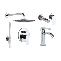 Robinet de salle de bain Ensemble mitigeur lavabo mural, bidet et kit de douche en finition chrome Gattoni Avio KITAVIO6C0