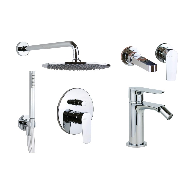 Robinet de salle de bain Ensemble mitigeur lavabo mural, bidet et kit de douche en finition chrome Gattoni Avio KITAVIO6C0