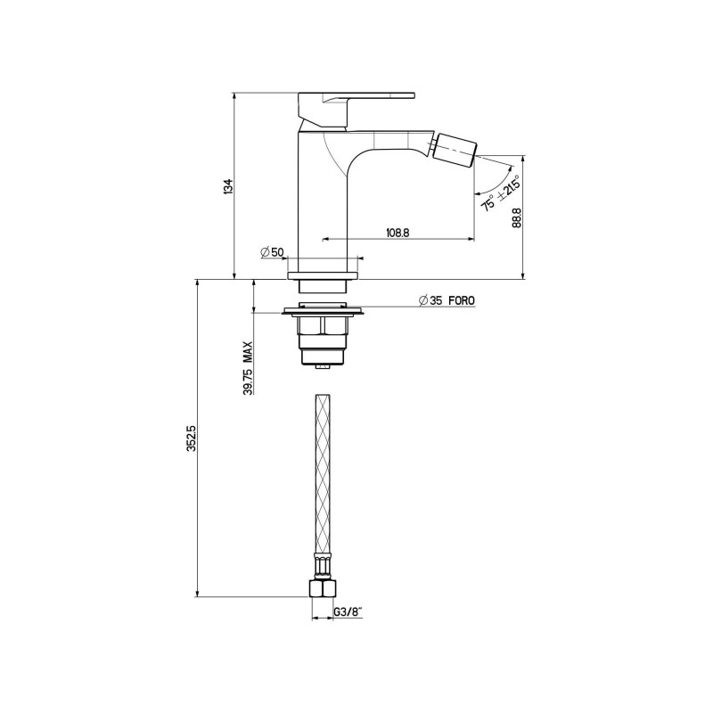 Bathroom Faucet Set Wall mounted washbasin mixer set, bidet and shower kit in brushed steel finish Gattoni Avio KITAVIO6NS