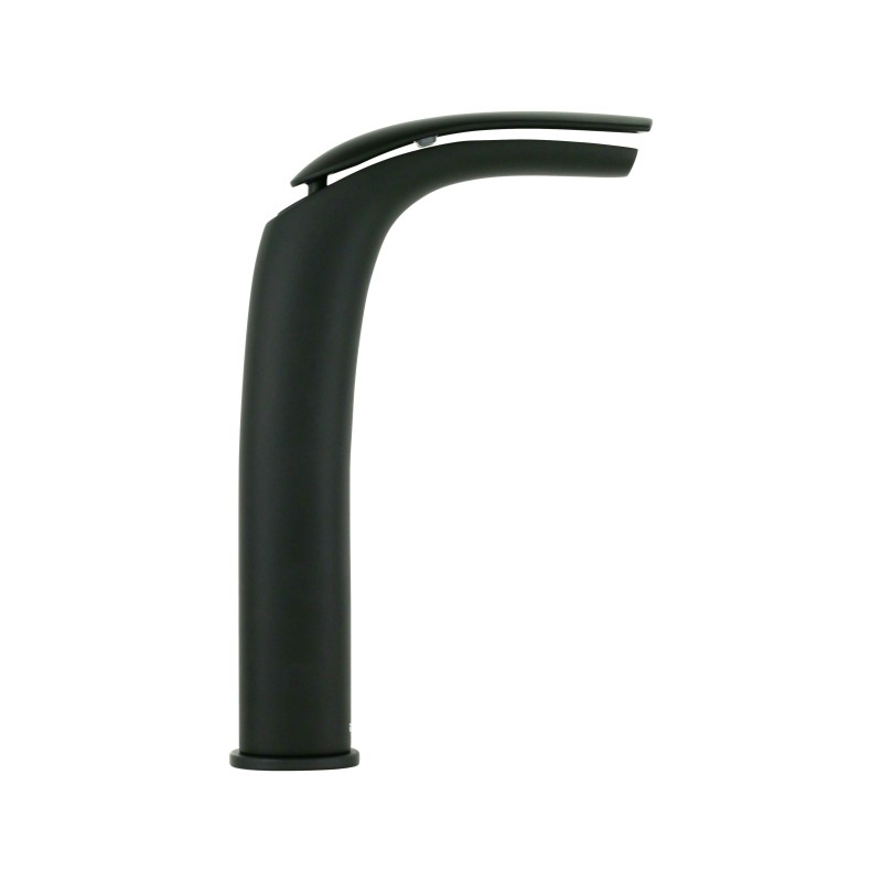 Wall-mounted sink taps High waterfall basin mixer with clic-clac waste in matt black finish Webert Vento D830709560