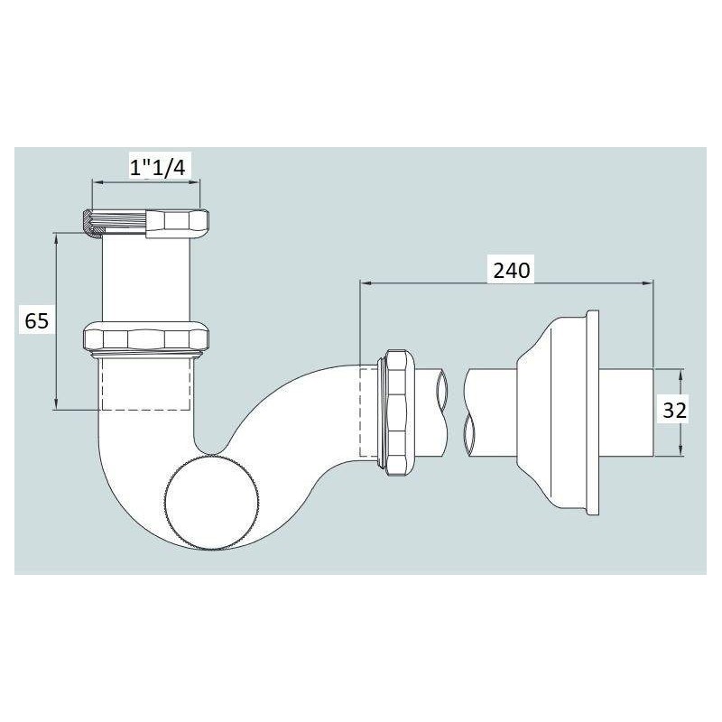 Siphons, discharges and drains Brass siphon, "S" shape with chrome-colored inspection cap Resp OMP0000570