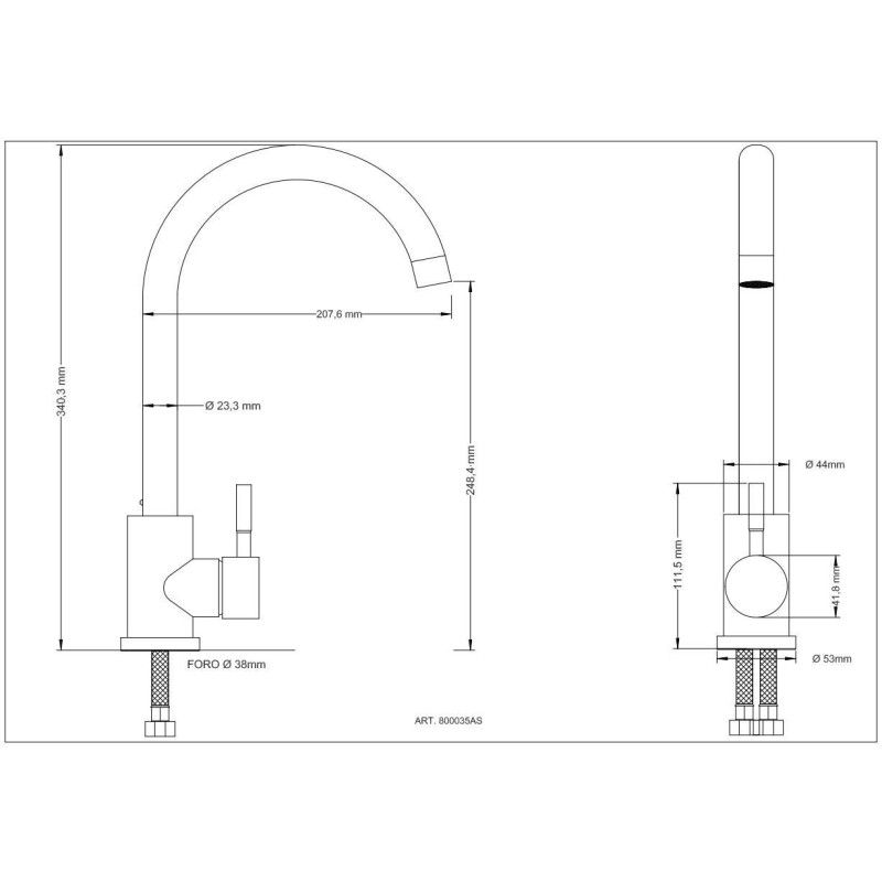 Traditionelle Küchenarmaturen Küchenarmatur aus Edelstahl 304 mit gebogenem Auslauf NICE 800035AS