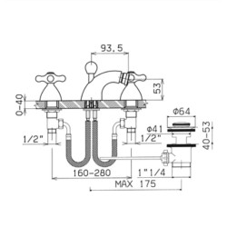 Three holes bidet battery 3-hole bidet mixer with 1"1/4 drain Mamoli Epoca 55450000E051