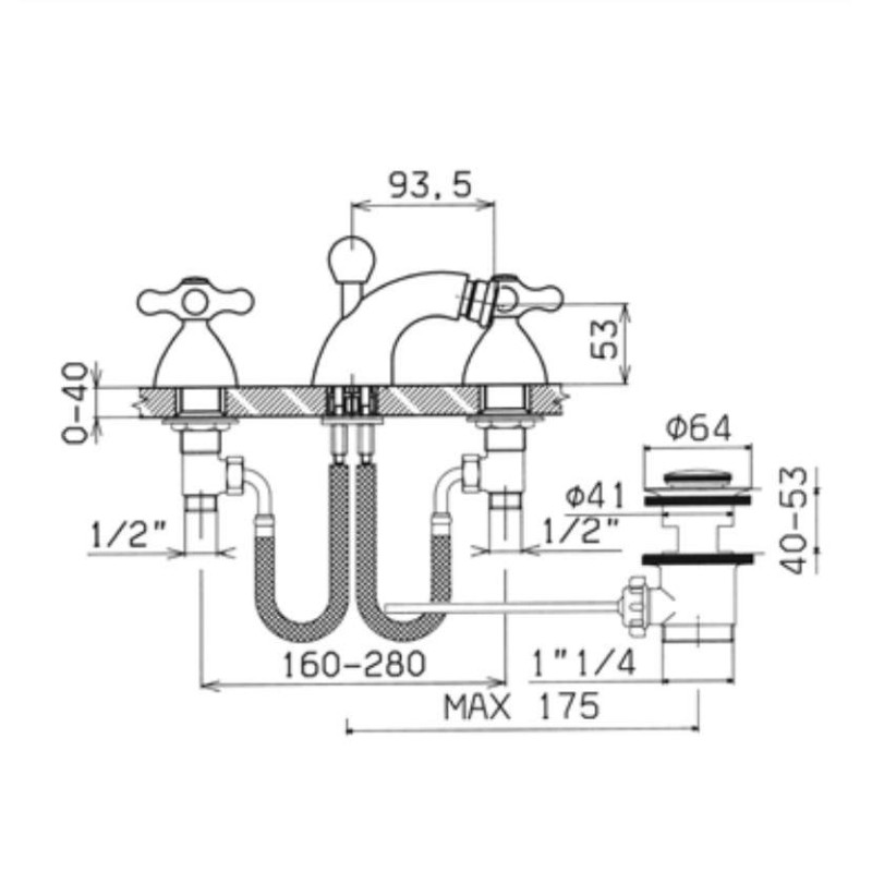 Three holes bidet battery 3-hole bidet mixer with 1"1/4 drain Mamoli Epoca 55450000E051