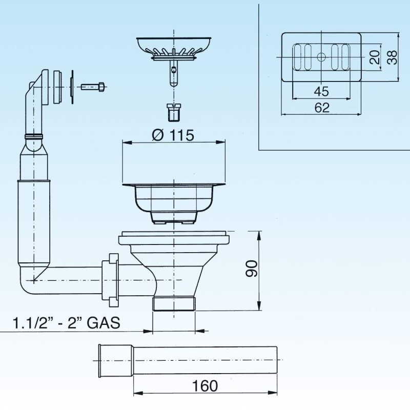 Drains for sinks Universal basket for kitchen sinks with overflow in brushed steel color LIRA 1745.029