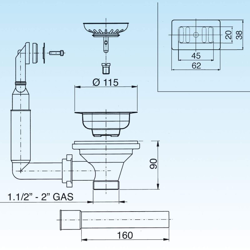 Scarichi per lavelli Basket universale per lavelli cucina con troppo pieno colore oro LIRA 1745.049