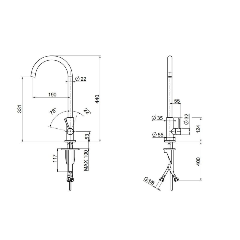 Grifos de cocina tradicionales Mezclador de cocina tradicional en acero negro satinado Quadro srl 600ON