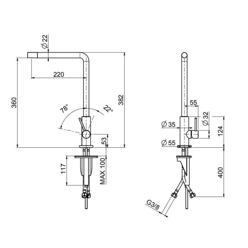 traditional kitchen taps Rubinetto cucina canna alta in acciaio AISI316L Quadro srl 602AS