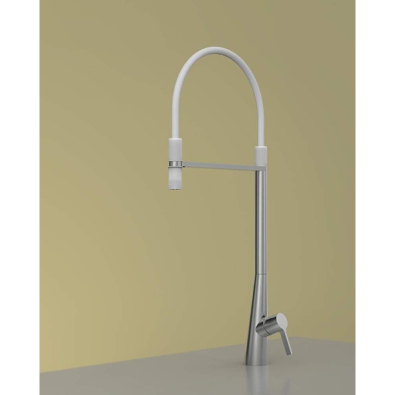 Kitchen taps with drop Kitchen sink mixer with flexible white hose Quadro srl 367AS