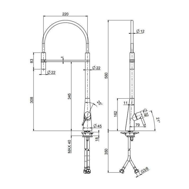 Kitchen taps with drop Kitchen sink mixer with flexible white hose Quadro srl 367AS