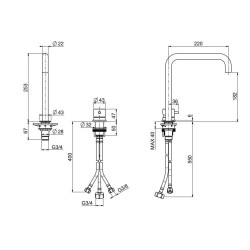 Traditionelle Küchenarmaturen Zweiloch-Spültischbatterie aus Edelstahl 316L Quadro srl 409AS