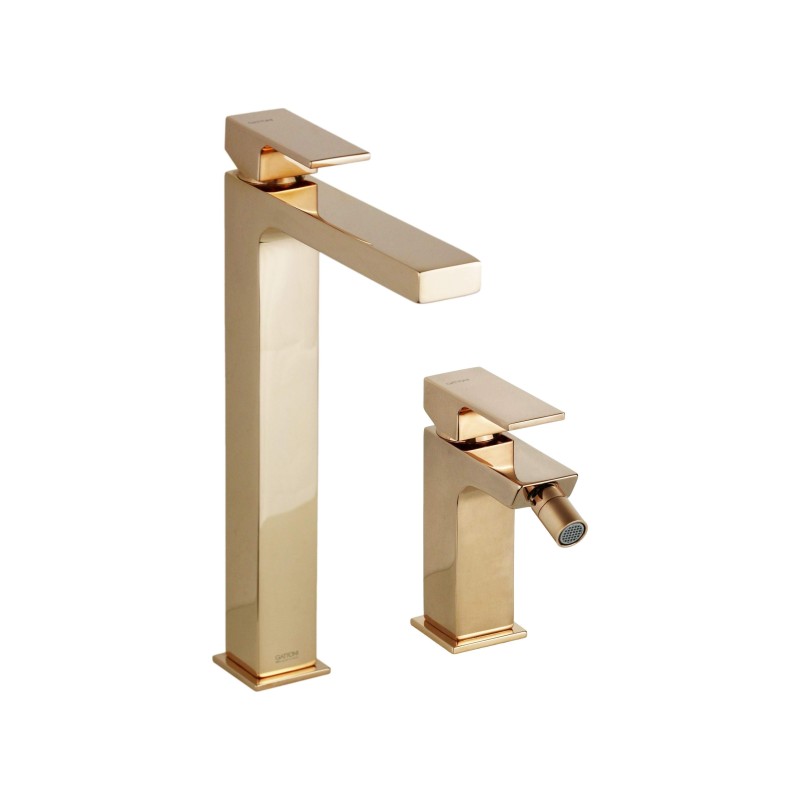 Bathroom Faucet Set High sink and bidet mixer set in rose gold color Gattoni SQUARE KITSQUARERS2